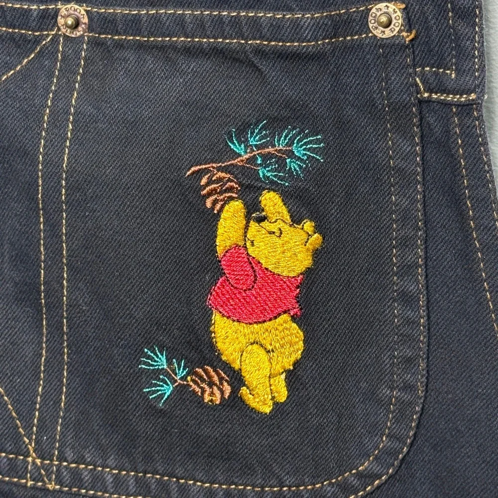 Vintage Pooh Winnie the Pooh Black Denim Overall Dress Pinafore Size 9/10 90s - Picture 5 of 8